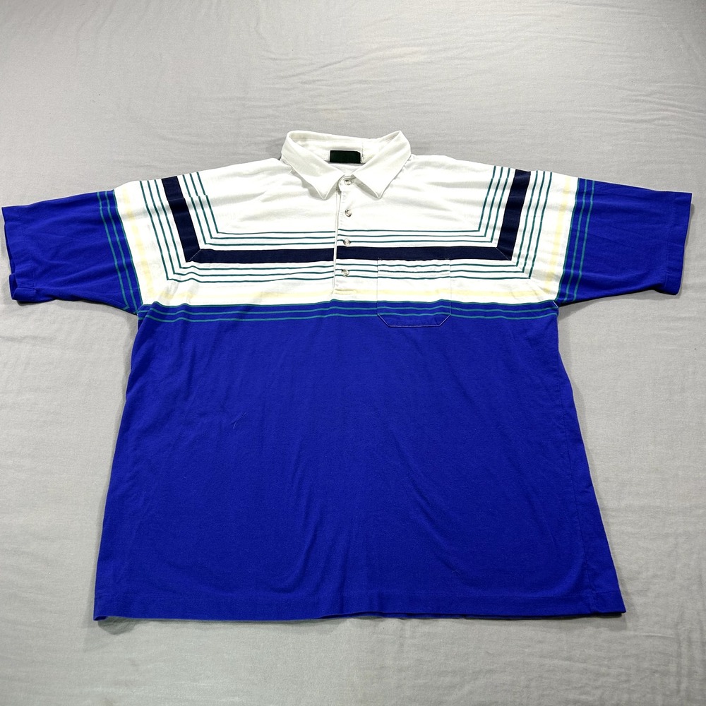 VINTAGE Jantzen Polo Shirt Mens Large Blue White Golf Casual Natural Touch USA